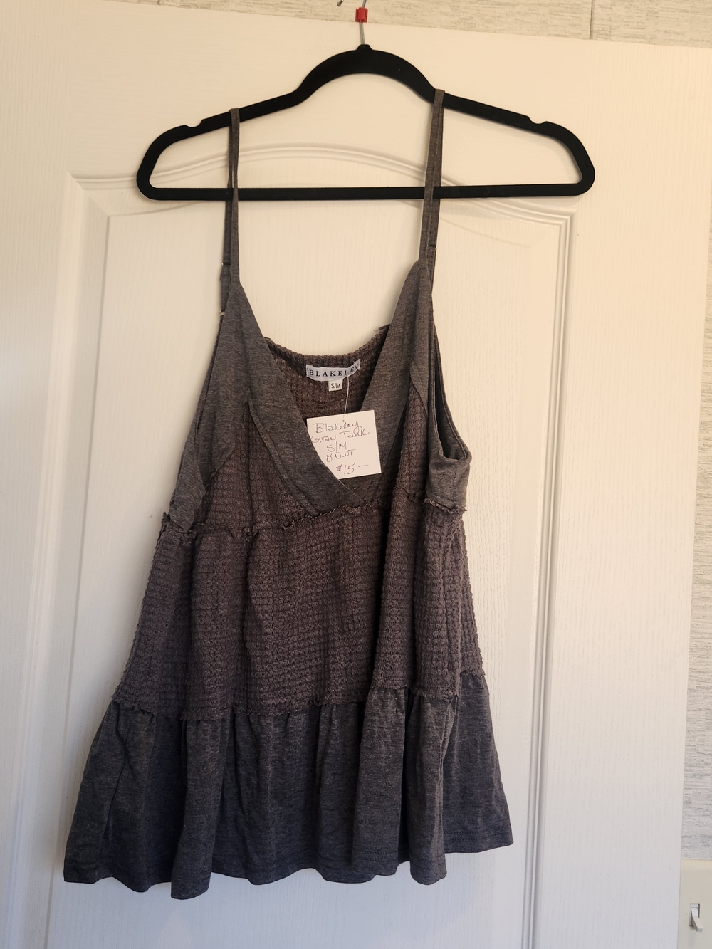 Blakeley Designs Charcoal Tiered Waffle Tank Top S/M BNWT